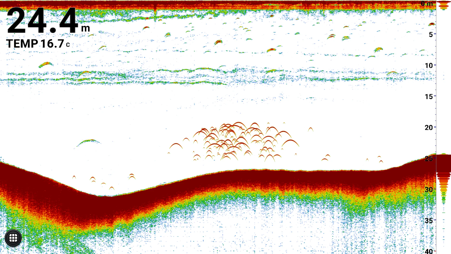 CHIRP sonar — a bait ball hanging clear above the seabed