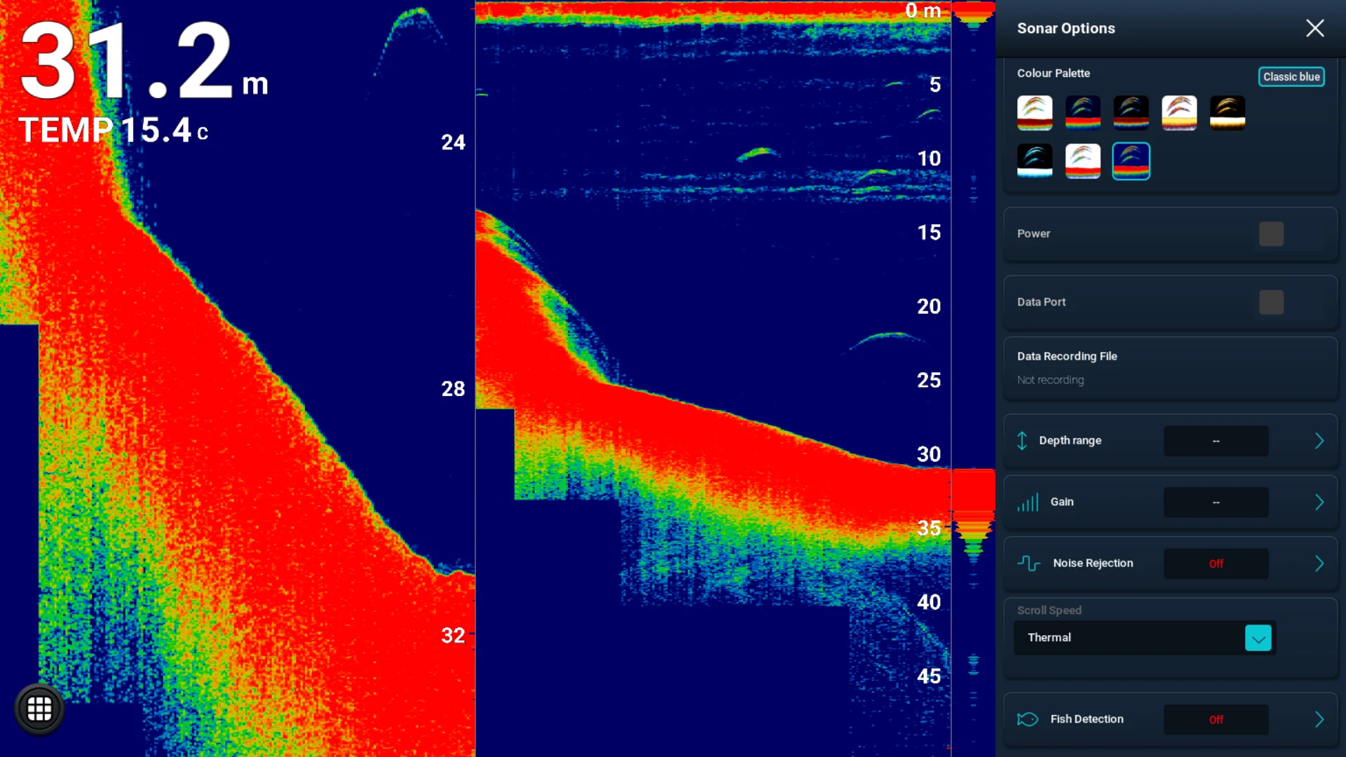 Split-screen zoom with the on-screen sonar controls
